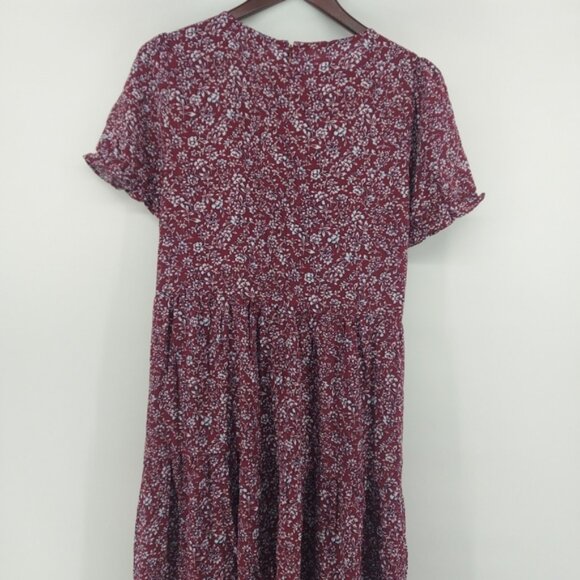 J. Crew Puff-sleeve tiered midi dress Size Small Burgandy Floral Print SiE Small - Picture 9 of 11